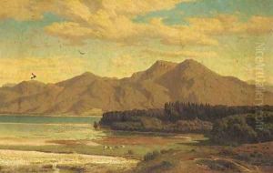 Cattle grazing before a mountain lake by Francois Roffiaen