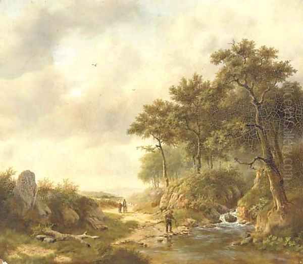 A summer landscape with figures by a stream - view 1