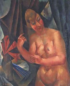 Nude in blue interior by Vera Rockline