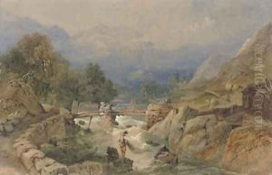An angler contemplating the fishing pool by Thomas Miles Jnr Richardson