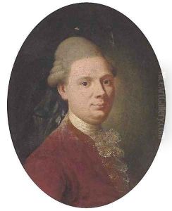 Portrait of a gentlemen, bust-length, in a red coat by Alexander Roslin