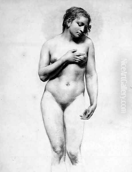 A Nude Woman standing holding her left Breast - view 1