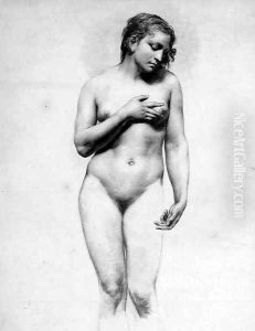 A Nude Woman standing holding her left Breast by Anne-Louis Girodet de Roucy-Triosson