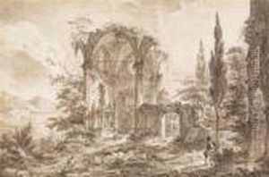 An Architectural Capriccio With Ruins And A Staffage Figure by Giovanni Battista Piranesi