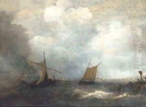 Two smalschips on a choppy sea, by a wherry Two smalschips on a choppy sea, by a wherry