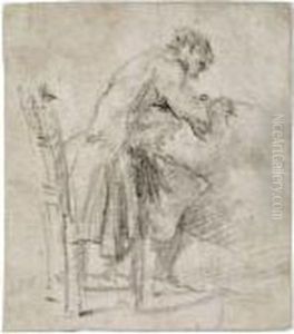 Study Of A Seated Artist, Seen In Profile, Sketching On A Largefolio by Giovanni Battista Piranesi