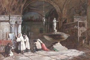 Study of a Church interior by Samuel A. Rayner