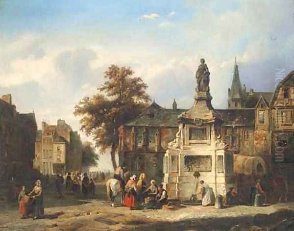 A meeting in a Continental town square - view 1