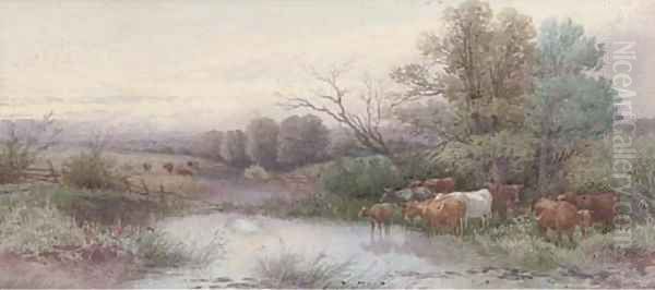 Cattle watering at dusk (illustrated); and Sheep resting by a river - view 1