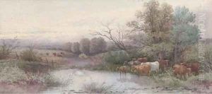 Cattle watering at dusk (illustrated); and Sheep resting by a river by Thomas Rowden