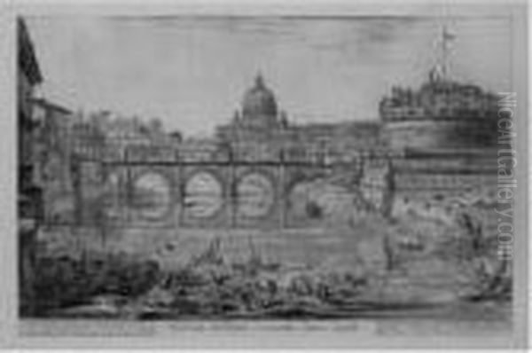 The Piazza Del Quirinale; The
Fontana Dell' Acqua Paola; And Theponte And Castel S. Angelo (h. 15, 21,
29) - view 1