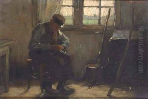 A man in his workshop by Alexander Gerhard Anton Ridder Van Rappard