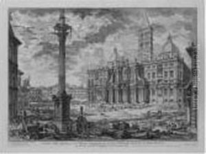 S. Maria Maggiore With The
Column From The Basilica Of Constantinein The Foreground; S. Maria
Maggiore With The Obelisk In The Piazzadell' Esquilino; The Palazzo
Della Consulta (h.9, 10, 22) by Giovanni Battista Piranesi