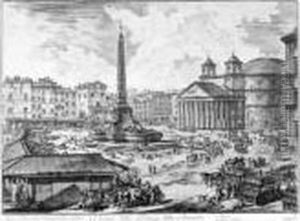 "veduta Della Piazza Della Rotonda" (die Piazza Della Rotonda Mit Pantheon Und Obelisk). by Giovanni Battista Piranesi