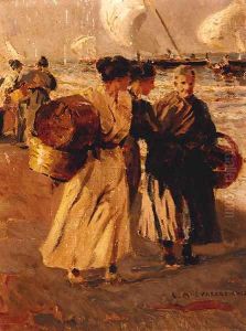 Fisherwomen on the beach by Salvador Martinez Cubells Y Ruiz