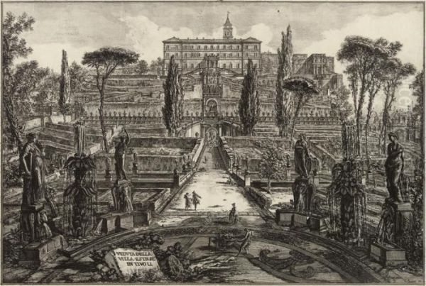 The Villa D'este, Tivoli; The
Temple Of Saturn, With A Corner Of The Arch Of Septimius Severus In The
Foreground - view 1