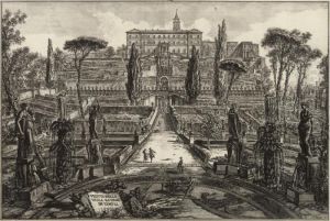The Villa D'este, Tivoli; The
Temple Of Saturn, With A Corner Of The Arch Of Septimius Severus In The
Foreground by Giovanni Battista Piranesi