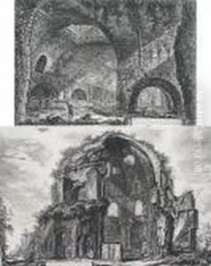 Altra Veduta Interna Della Villa
 Di Mecenate In Tivoli From Vedute Di Roma; Veduta Del Tempio 
Ottangolare Di Minerva Medica From Vedute Di Roma by Giovanni Battista Piranesi