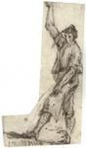 A Man In Profile To The Left, His Right Arm Raised, His Right Arm Resting On His Thigh