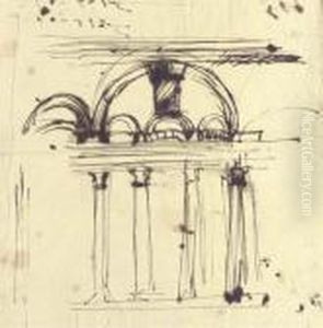 The End Wall Of A Palatial Hall With Columns Supporting An Architrave With Arches Above by Giovanni Battista Piranesi