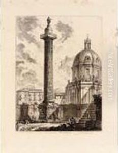 A View Of Trajan's Column With Several Figures In The Foreground by Giovanni Battista Piranesi