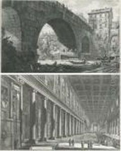 Vedute Di Roma: Veduta Del Ponte
 Ferrato Dagl'antiquarj Dettocestio; And Veduta Interna Della Basilica 
Di S. Mariamaggiore by Giovanni Battista Piranesi