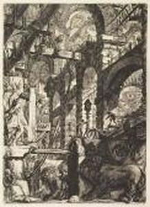 Perspective Of Roman Arches With Two Lions by Giovanni Battista Piranesi
