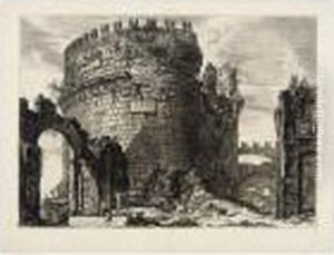 Sepolcro Di Cecilia Metella; And Veduta Della Villa Estense In Tivoli (hind 67; And 105) by Giovanni Battista Piranesi