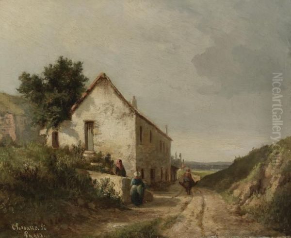 Maison Au Bord D'une Route De Campagne Avec Personnages - view 1