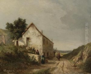 Maison Au Bord D'une Route De Campagne Avec Personnages