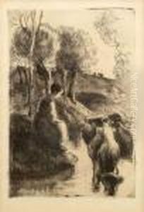 Vachere Au Bord De L'eau by Camille Pissarro
