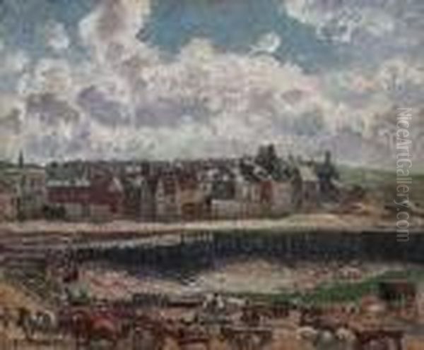 Chevaux Et Charrettes Devant La Darse De Peche, Dieppe, Mareebasse - view 1