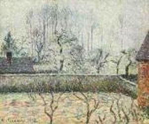 Paysage Avec Maisons Et Mur De Cloture, Givre Et Brume,eragny by Camille Pissarro