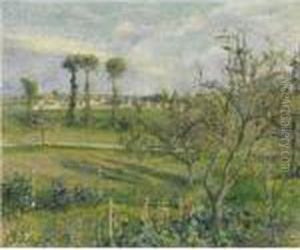 Soleil Couchant Au Velhermeil, Auvers-sur-oise by Camille Pissarro