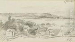 Landscape With Village. by Camille Pissarro