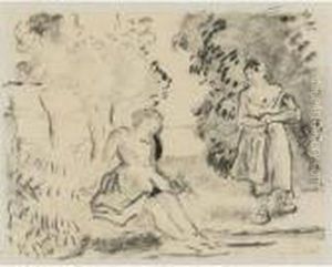 Two Peasant Women By A Stream