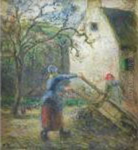 Femme Vidant Une Brouette