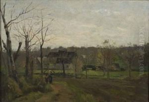 Femme Et Enfant Sur Un Chemin, Hiver