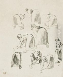 Paysanne Bechant (etude Pour "la Moisson") by Camille Pissarro