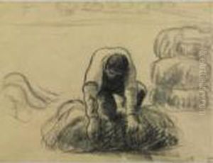 Field Worker Bailing Hay by Camille Pissarro