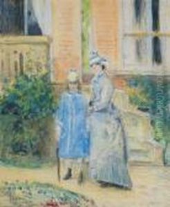 Deux Jeunes Filles Dans Un Jardin, Devant Un Perron