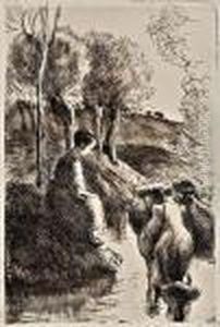 Vachere Au Bord De L'eau by Camille Pissarro