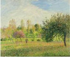 Le Pre A Eragny, Ete, Soleil, Fin D'apres-midi by Camille Pissarro