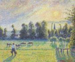Paturage, Coucher De Soleil, Eragny