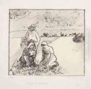 Groupe De Paysans, Vers 1899. by Camille Pissarro