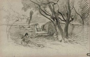 Paysage Boise Avec Une Femme Assise by Camille Pissarro