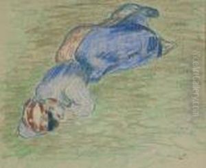 Paysanne Couchee Dans L'herbe Et Dormant by Camille Pissarro