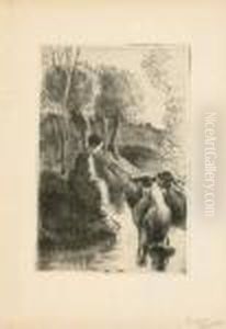 Vachere Au Bord De L'eau. 1890. by Camille Pissarro