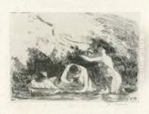 Baigneuses A L'ombre Des Berges Boisees. 1895