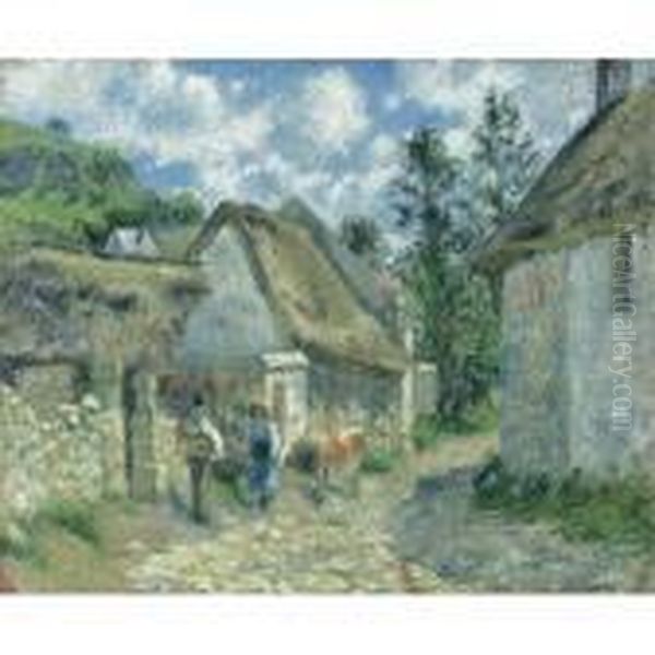 Rue Des Roches Au Valhermeil A Auvers-sur-oise, Chaumieres Et Vache - view 1
